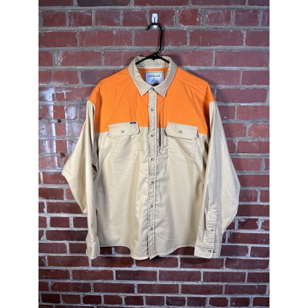 Poncho The Hebbronville Regular Fit Fishing Shirt Tan Orange Magnetic Mens XL